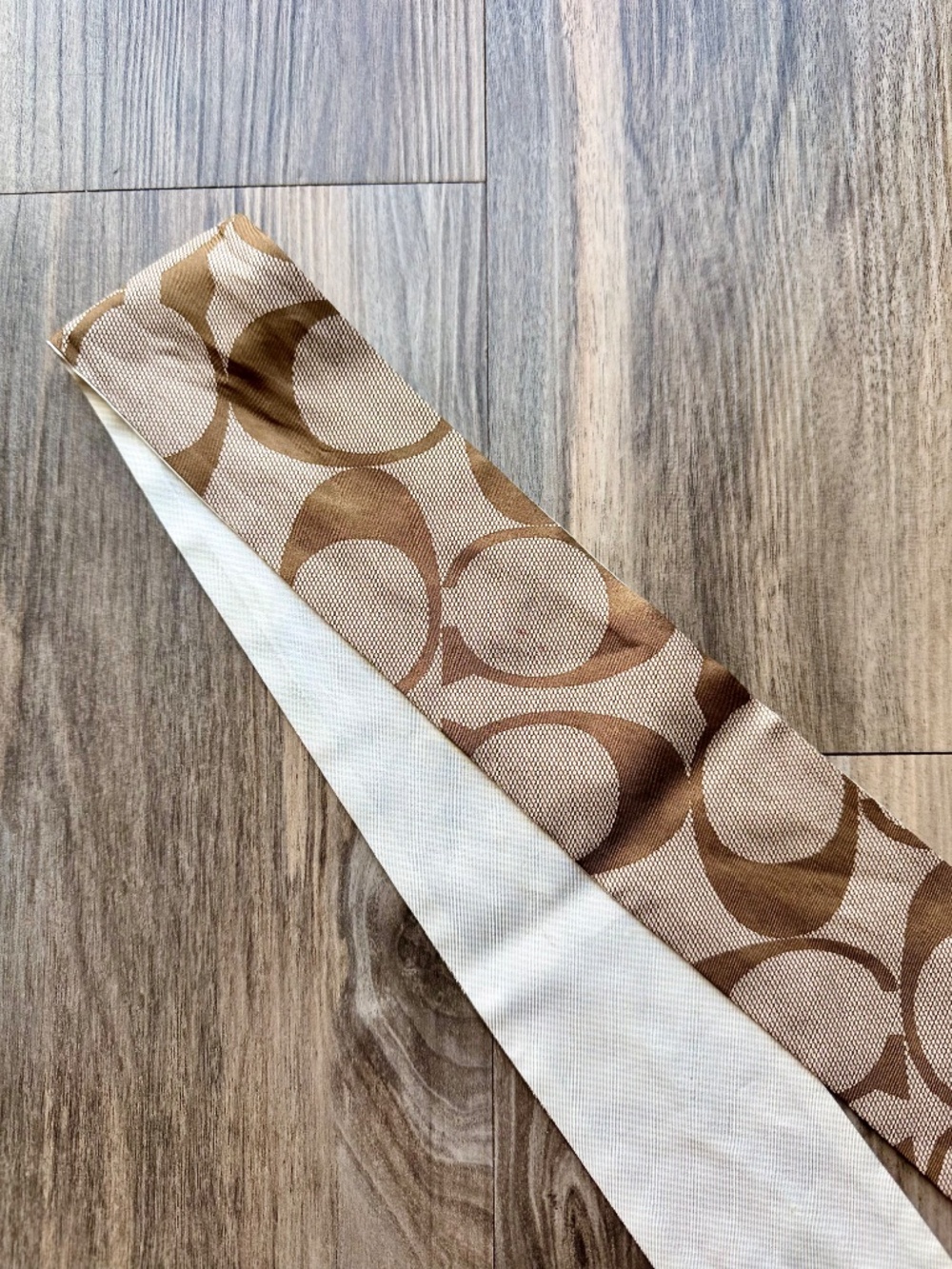 Coach Silk Twilly Skinny Scarf Monogram Neutral Hair Bag - Picture 9 of 10